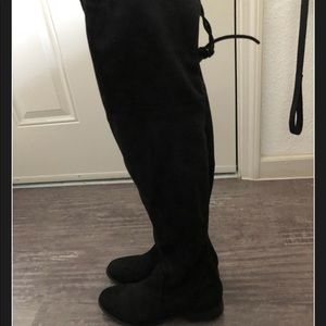 Black knee high boots with tie